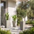 thumbnail image 4 of Outsunny Set of 3 Tall Planters, 28" Square Outdoor Flower Pots with Drainage Hole and Plug, PP Plastic Plant Pots for Patio Porch Garden Indoor Use, Gray, 4 of 10