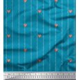 thumbnail image 1 of Soimoi Blue Cotton Poplin Fabric Folk Art Heart & Stripe Fabric Prints By Yard 56 Inch Wide, 1 of 3