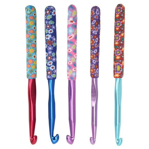5 pcs Aluminium Crochet Hooks Ergonomic Colorful Crochet Hook Kits Different Sizes Crochet Needles DIY Yarn Weaving Tools for Making Scarf Gloves and Sweaters