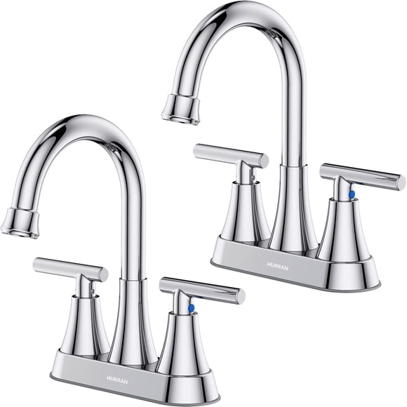 Bathroom Faucets Hurran, lavabo cromado de 4 pulgadas con 3 orificios, paquete de 2