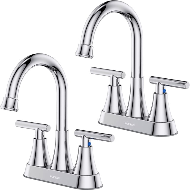 Bathroom Faucets Hurran, lavabo cromado de 4 pulgadas con 3 orificios, paquete de 2
