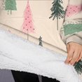 thumbnail image 3 of Oversized Wearable Blanket Hoodie,Beige Christmas Tree Pattern Sherpa Blanket Hoodie with Super Pockets,Super Warm Fuzzy Pullover for Women & Men, 3 of 6