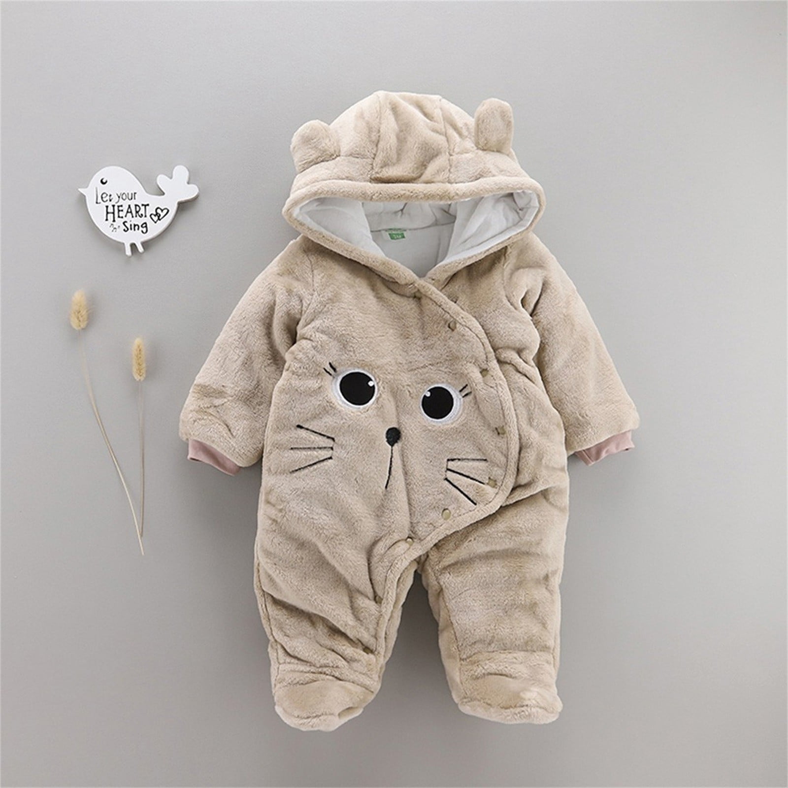 MHZLDYZ White Baby Onesies Newborn Baby Girls Boys Solid Cartoon Cat Velvet Hooded Jumpsuit Romper Bodysuit 12 Month Boy Clothes Onesies 0-3 Months Girl Onesies 0-3 Months Girl(Coffee,59)