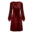 thumbnail image 4 of DHFJKG Women Dresses Cowl Neck Solid Color Velvet Mini Dress Mesh Sheer Long Sleeve Soft Tunic Versatile Dresses, 4 of 4
