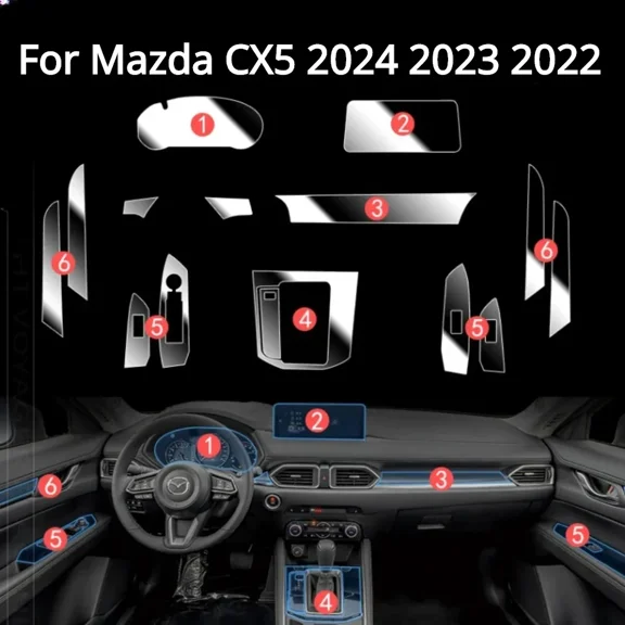 For Mazda CX5 XC30 2024 2023 2022 interior Accessories film transparent TPU PPF Gear Panel Center Console Anti-scratch Sticker.