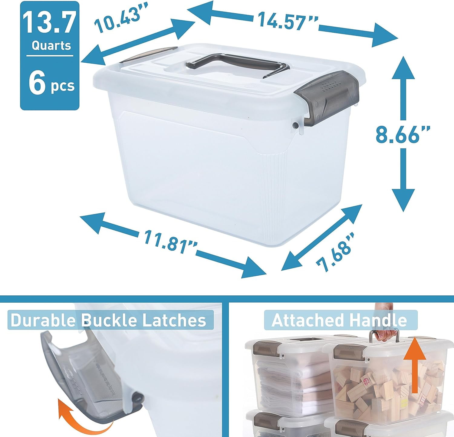 Small Storage Bin with Lids & Handle 14 Qt 4 Packs Clear Stackable Toy Organizer Craft for Kids Adult