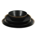 thumbnail image 5 of Gibson Elite Kings Road Double Plates and Bowl Organic Round Porcelain Dinnerware Set - Matte Black w/ Gold Rim, 5 of 6