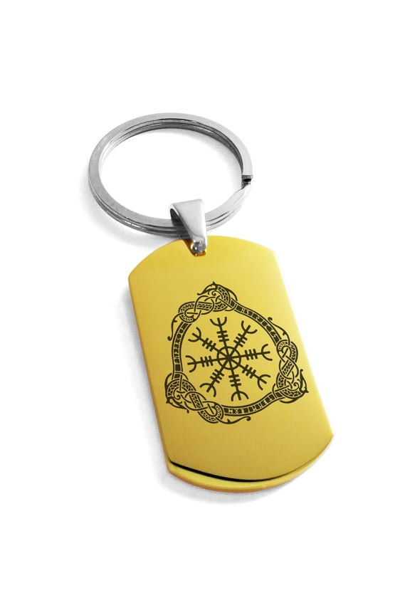 Stainless Steel Aegishjalmur Awe & Terror Helm Viking Rune Engraved Dog Tag Keychain Keyring