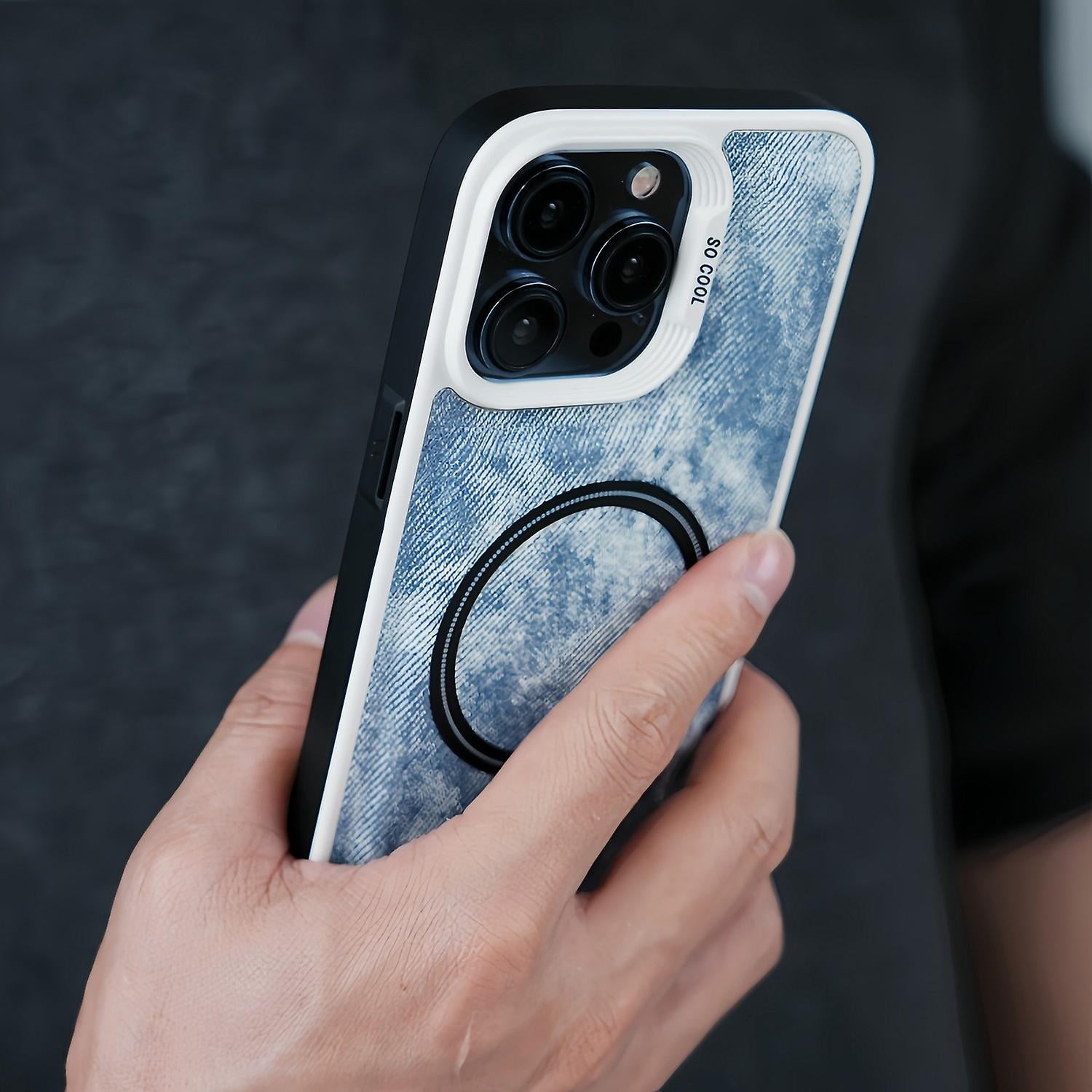 For iPhone 14 Pro Case Denim Cloth Texture Leather Coating