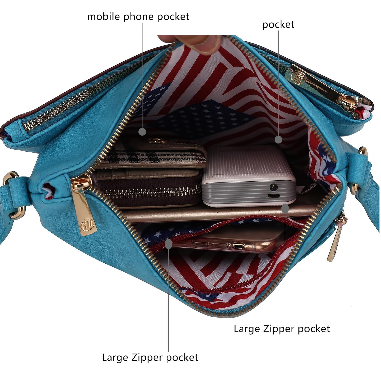 MKF Collection Madeline Womens Crossbody Bag American Patriotic Vegan Leather Shoulder Bag USA Flag Black Handbags Purse by Mia K