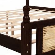 King Pine Bed with Rattan Headboard & Footboard - Espresso