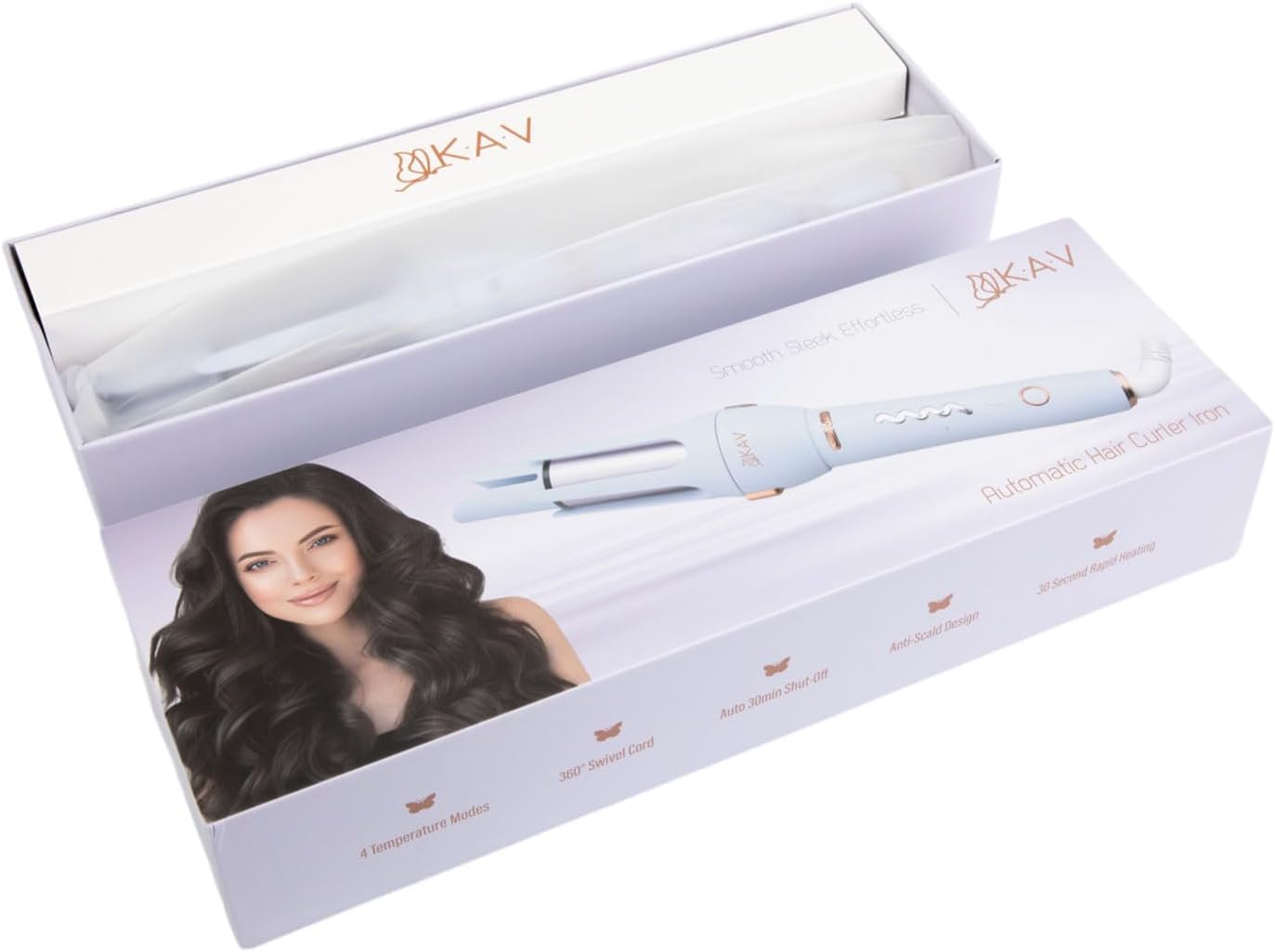KAV Daphne Plum Auto Hair Curler, Automatic Long Barrel Rotating Curling Iron with 4 Temperature & 3 Timer, Automatic Shut-Off, Anti-Scald, Anti-Tangle, Rotating Curling Wand for Hair Styling