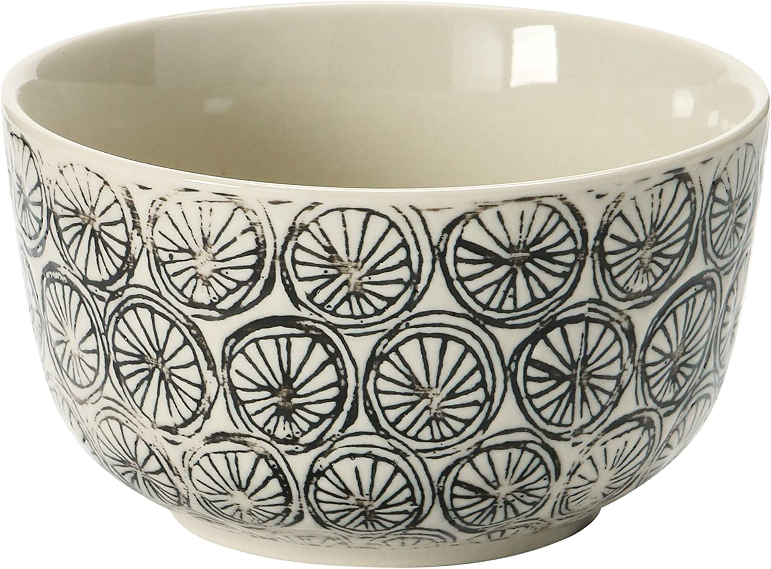 Creative Co-Op Hand-Stamped Stoneware Bowl with Embossed Pattern, Black and Cream Color, 4 Styles