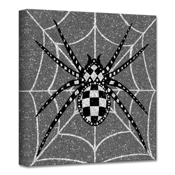 Crafted Creations Black and White Glamoween Spider II Square Canvas Halloween Wall Art Decor 12" x