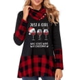 thumbnail image 1 of FASHIONWT Women Christmas Checked Patchwork Turn-down Collar Flowvy Hem T-Shirts, 1 of 4