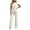 Beige, variant on Two Piece Sets for Women Mock Neck Slim Fit Short Sleeve Tops and Straight Leg Pants Ribbed Solid Casual Summer Fashion Business Work Sets