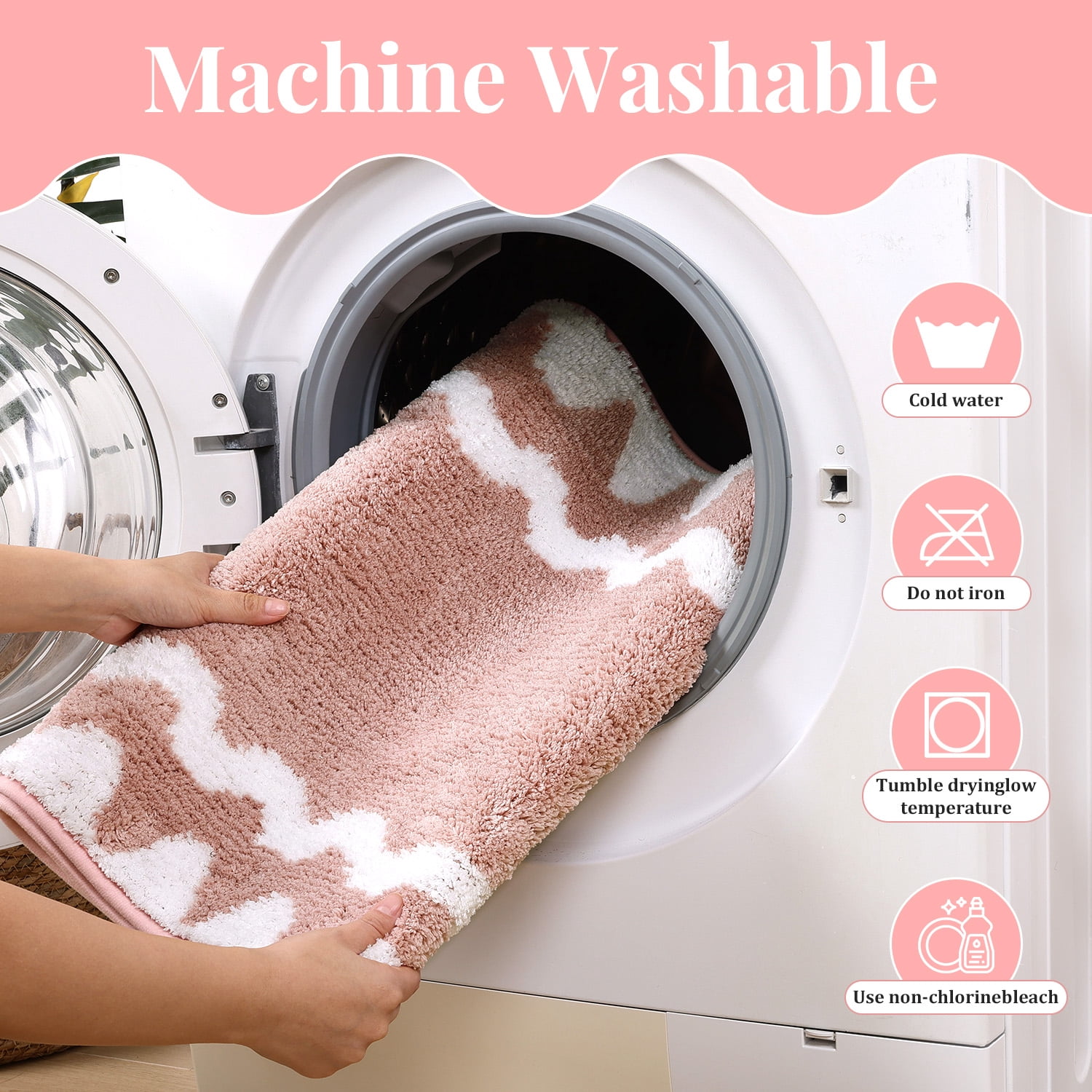 Findosom 4-Piece Bathroom Rugs Set,Non Slip Absorbent Bath Mat,Machine Washable Microfiber Quick Dry Bath Rug for Bathroom Bedroom Kitchen Shower Tub,Pink