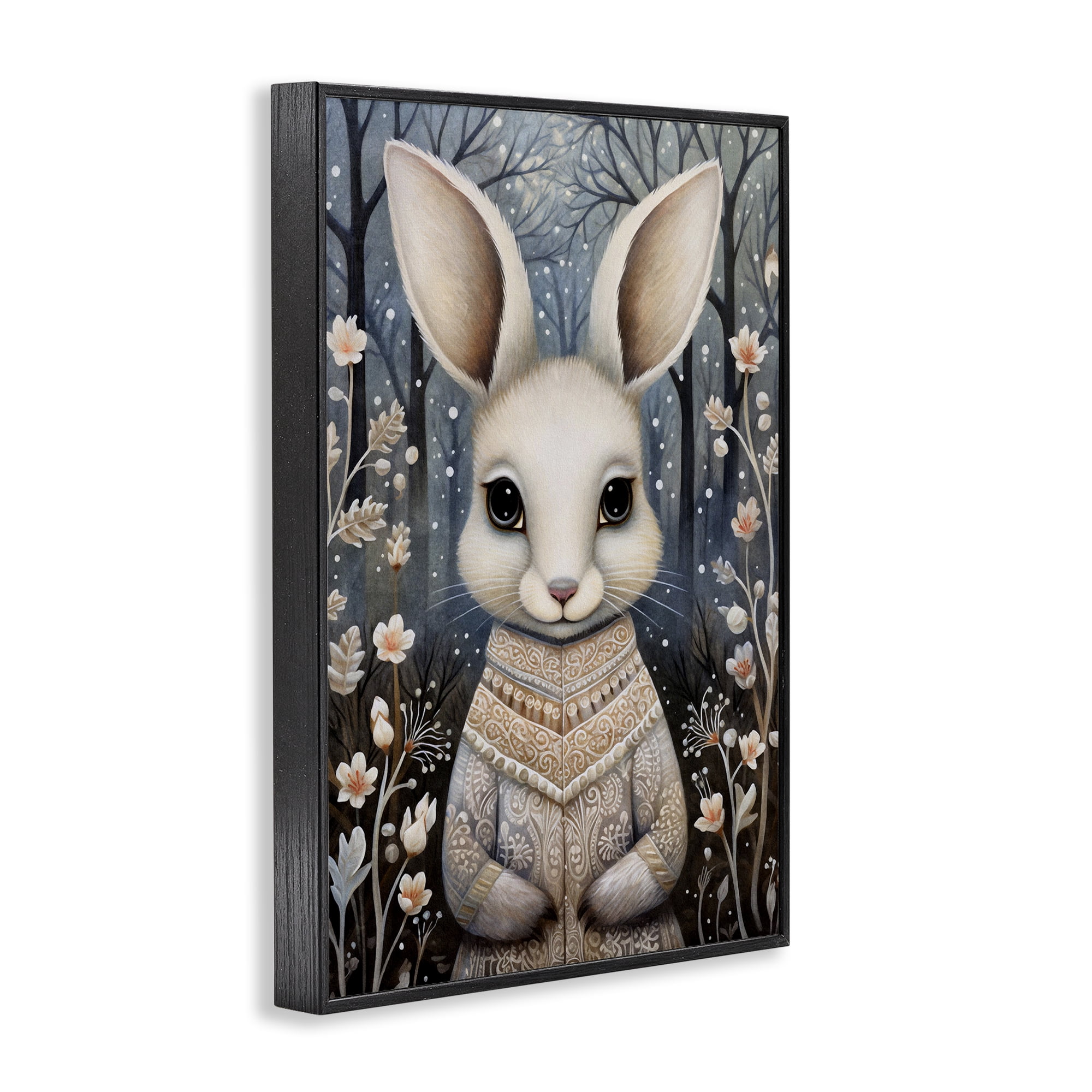 Stupell Industries Woodland White Rabbit Animals & Insects Painting Black Framed Art Print Wall Art, 12 x 18