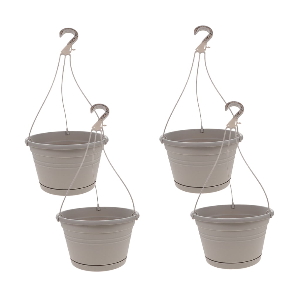CTIRCHIU 4-Pack White Plastic Hanging Plant Buckets for Indoor and Outdoor Flower Pot Holders, Garden Decor