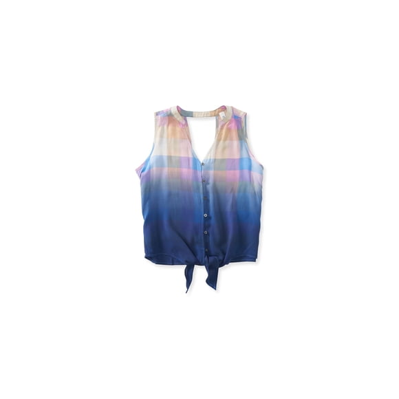 Blusa corta con botones a cuadros Aeropostale para mujer azul extragrande