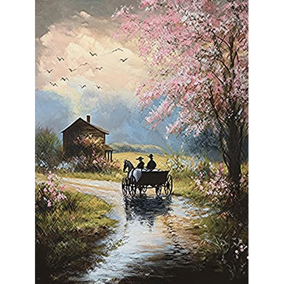 Horse Carriage Landscape Decorative Painting/Canvas Art, Suitable for Living Room, Bedroom, Office, Dining Room, Hallwa