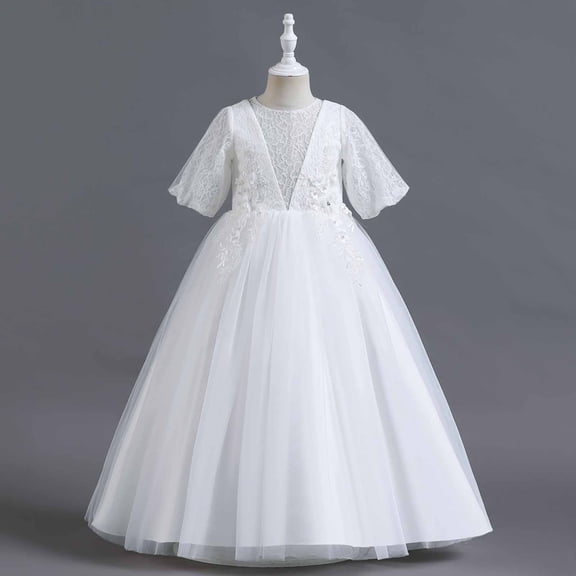 Lilgiuy Baby Girls Middle-aged Girl Maxi Dress Vintage Photo Gown Spring Summer Tulle Flower Fairy Style Dress for 5-14Y