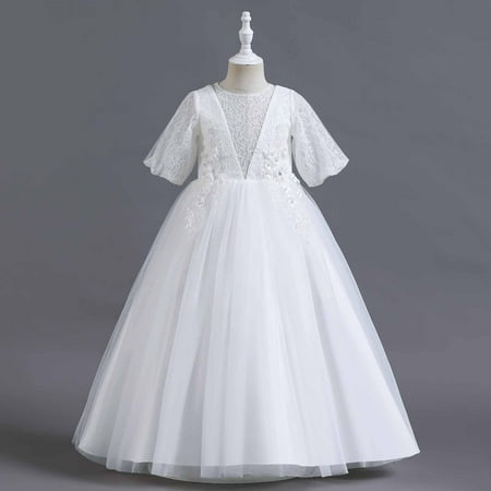 

QISIWOLE Girls Pageant Ball Gowns Kids Chiffon Embroidered Wedding Party Dress Gauze Dress Princess Dress