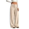 thumbnail image 2 of Corduroy Pants Womens Low Rise Wide Leg Cargo Pants Casual Baggy Lounge Pant Office Business Work Pant with Pockets Beige M, 2 of 7