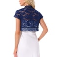 thumbnail image 3 of Cárdigan de encaje para mujer INSPIRE CHIC, elegante, de manga corta, con frente abierto, floral, bolero recortado, top de encaje, M azul real, 3 of 6