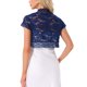 thumbnail image 3 of Cárdigan de encaje para mujer INSPIRE CHIC, elegante, de manga corta, con frente abierto, floral, bolero recortado, top de encaje, M azul real, 3 of 6
