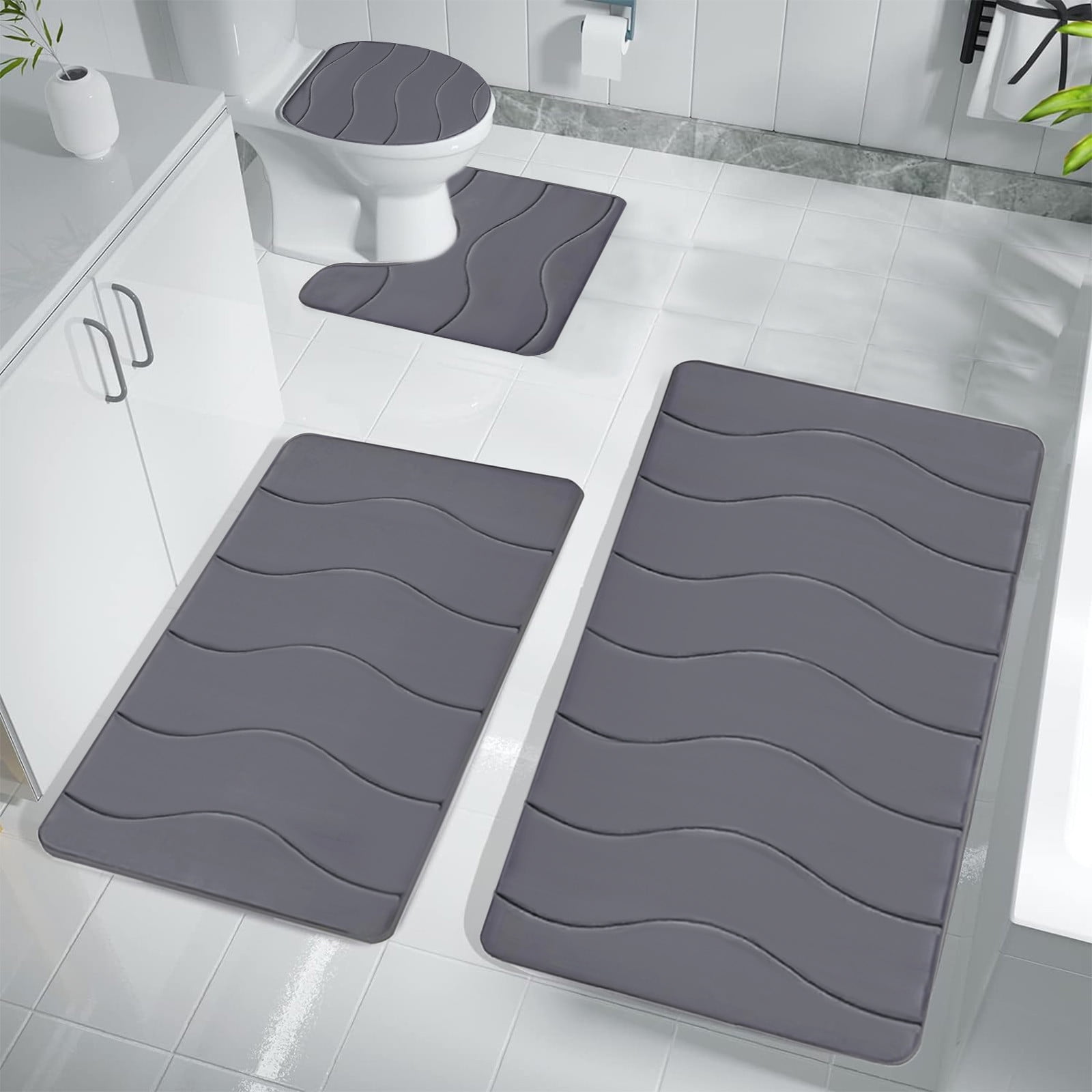 VOTRUDI Bathroom Rugs Clearance,Dark Gray No Slip Memory Foam Bathroom Rugs and Mats Washable Set of 4,Bath Rugs and Mats for Bathroom Floor