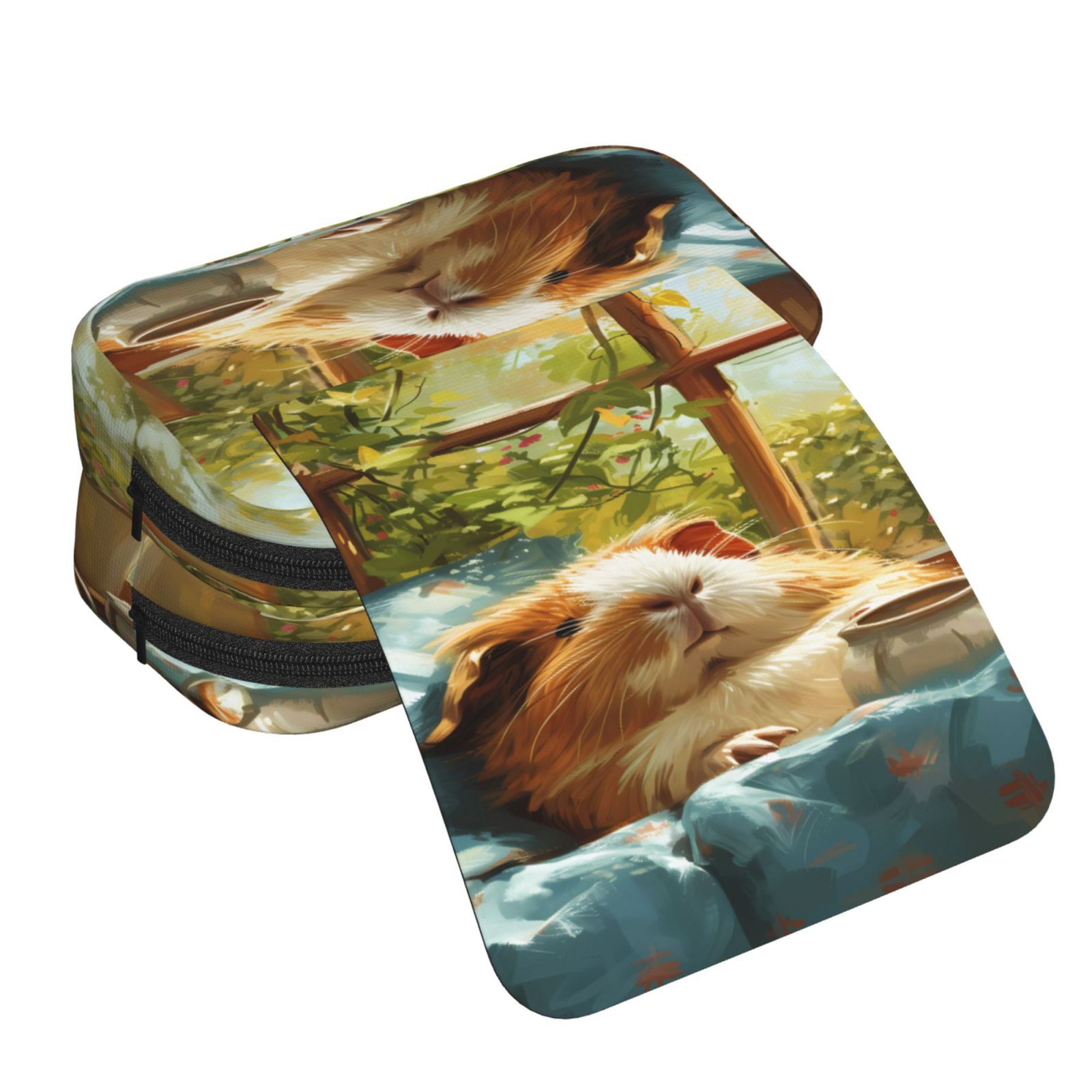Rateoe Lazy Home Style Guinea Pig Pattern Double Clamshell Pen Case, Storage Organizer with Two Zipper Compartments– Holds Up to 50 Pencils & Pens