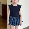 thumbnail image 4 of WIBACKER Girls Starry Clothes 1-9 Years Side Tie Ruffle Tops and Star Print Tutu Skirt Shorts 2 Piece Outfit Kids Girl Summer Outfits, 4 of 6