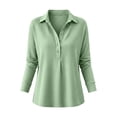 thumbnail image 5 of Hzzrkos Women Casual Loose Solid Color V Neck Collared Long Sleeve Button Front Waffle Knit Tunic Top Fashion Blouse Shirt Pullover Everyday Comfortable Wear Green XL, 5 of 5