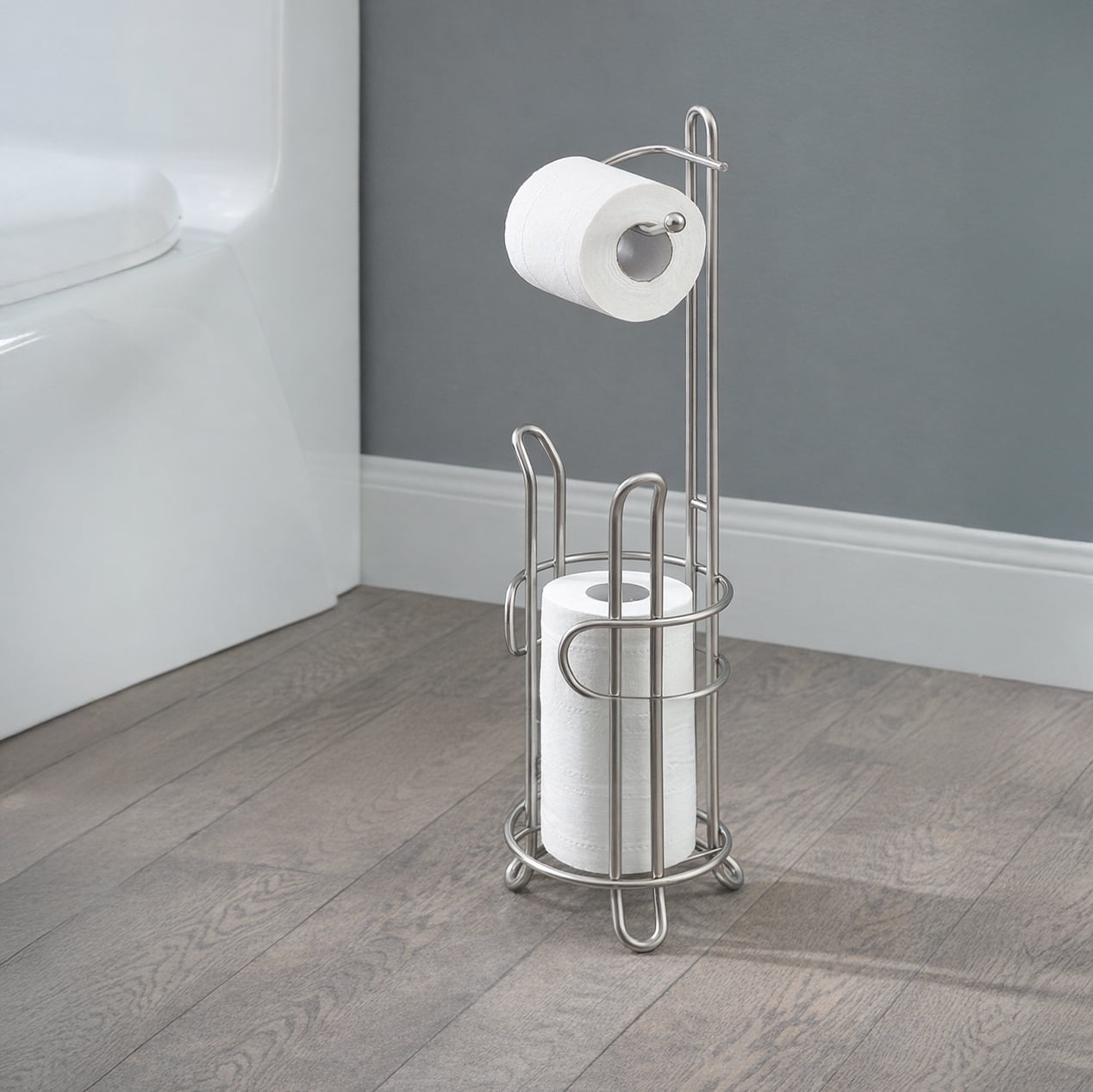 SunnyPoint Bathroom Toilet Tissue Paper Roll Storage Holder Stand with Reserve, The Reserve Area Has Enough Space to Store Mega Rolls (SN)