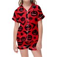 thumbnail image 4 of Tisuna Kids Girls Short Sleeve Pajamas Set Halloween Pumpkin Bat Print Collared Tops And Shorts Pjs Set Fashion Cute Kids Halloween 2 Pieces Indoor Wear For Age 2-13 Years, 4 of 4