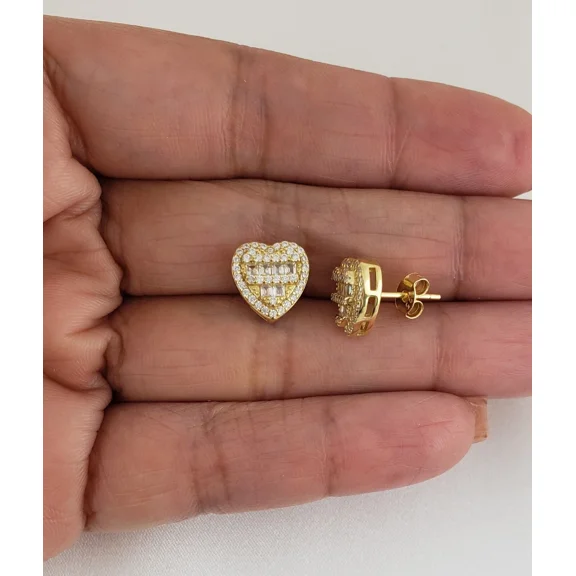 2Ct Heart Shape Baguette Simulated Diamond Women's Stud Earrings 14K Yellow Gold Plated