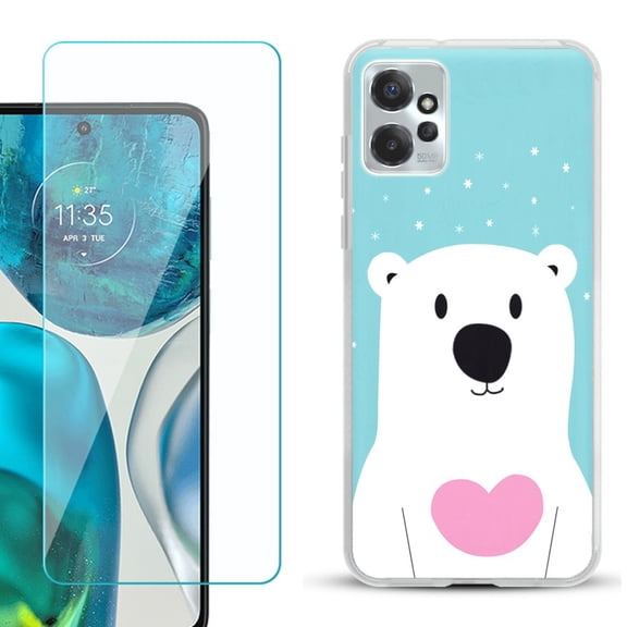 OneToughShield ® for Motorola Moto G Power 5G 2023 Shockproof Fashion Phone Case, with Tempered Glass Screen Protector - Pola Bear