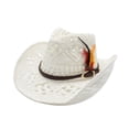thumbnail image 4 of sususu Straw Cowboy Hat, Western Cowgirl Hat, Wide Brim Sun Beach Hat for Women White, 4 of 4