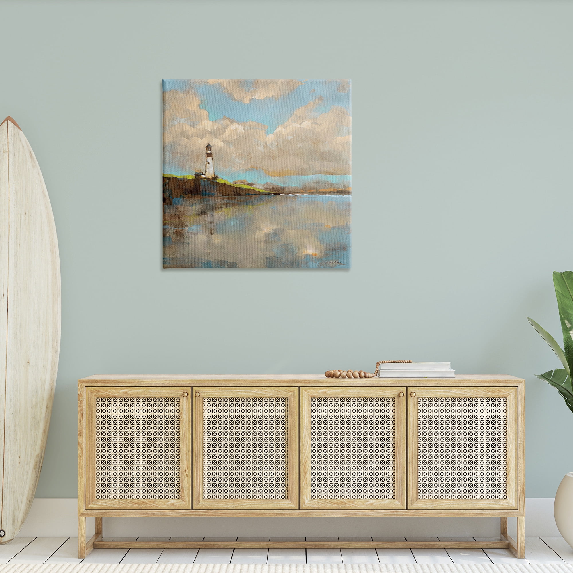 Stupell Industries Lighthouse & Clouds Reflection Landscape Painting Gallery Wrapped Canvas Art Print Wall Art, 36 x 36