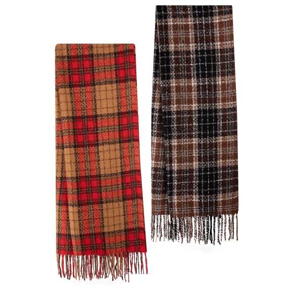 Eallco 2 Pack Winter Scarves for Women, Cozy Thick Fuzzy Oversized Scarfs for Cold Weather, Classic Soft Warm Plaid Blanket Scarves
