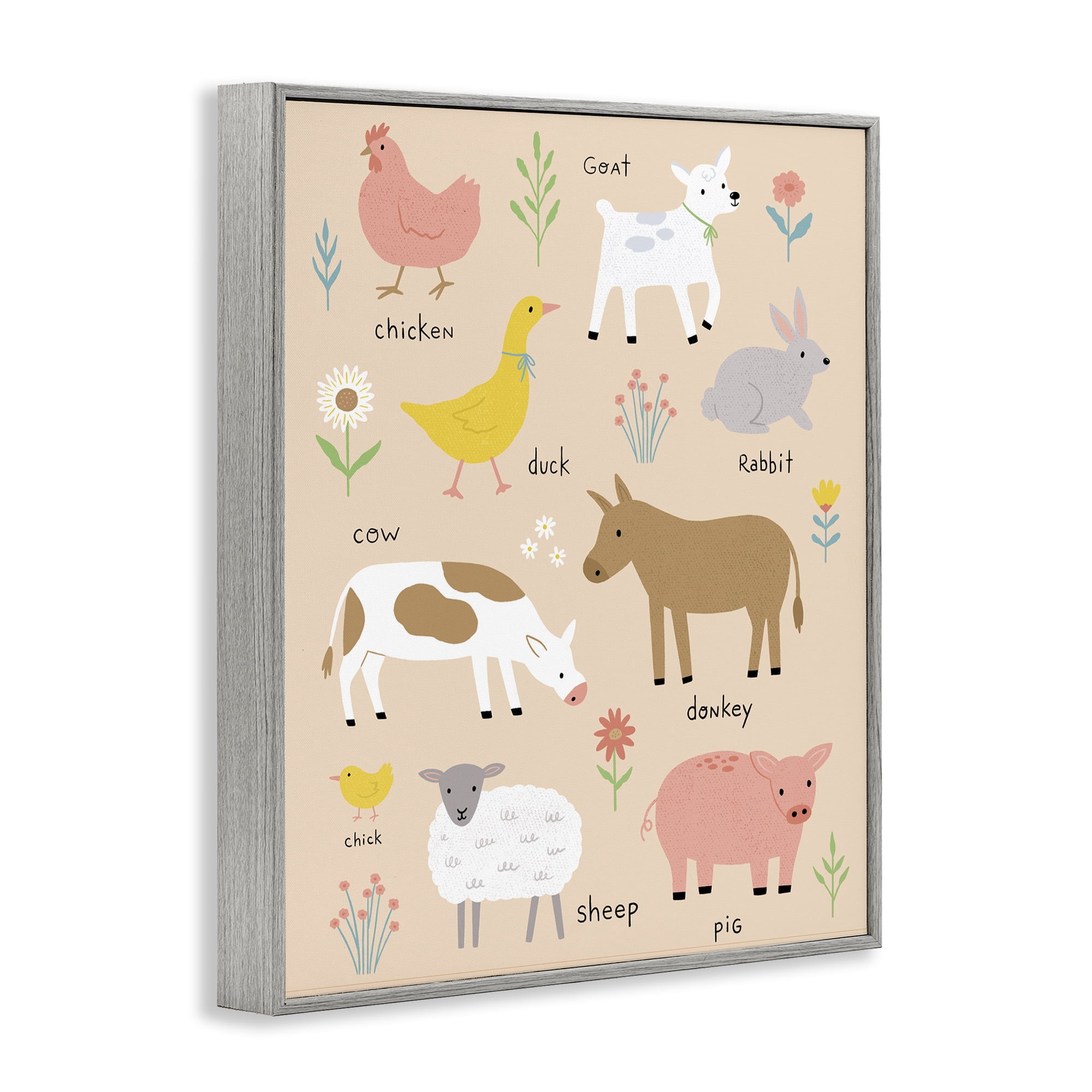 Stupell Industries Baby Farm Friends Gray Framed Giclee Art, design by Nina Seven