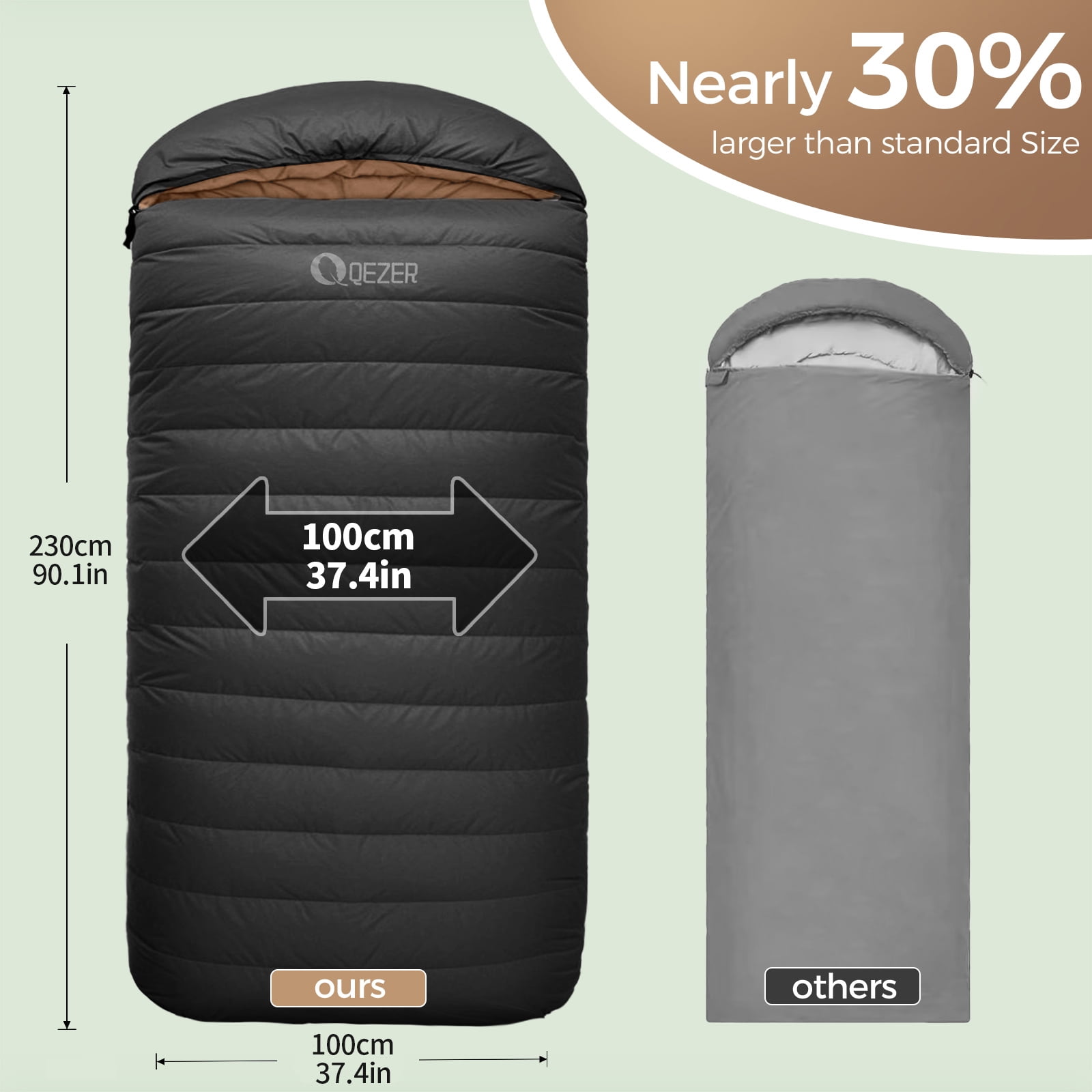 QEZER XL Sleeping Bag, Suitable for 4 Seasons Oversized Ultralight Backpacking Sleeping Bag for Adults, Great for Camping and Hiking