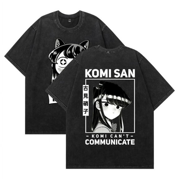 THNCLZX Washed vintage Komi Shoko cotton T-shirt anime street hip-hop short-sleeved pattern summer unisex clothing