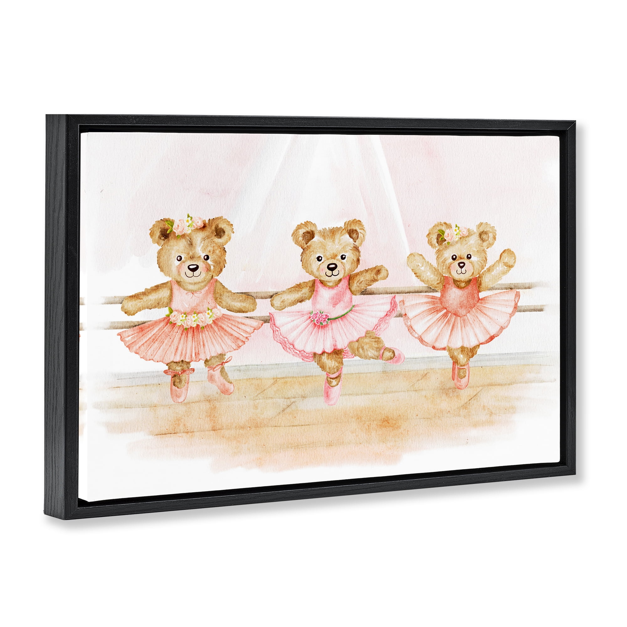 Ballet Teddies Triplet Black Framed Floater Canvas Wall Art, design by Amy Hall