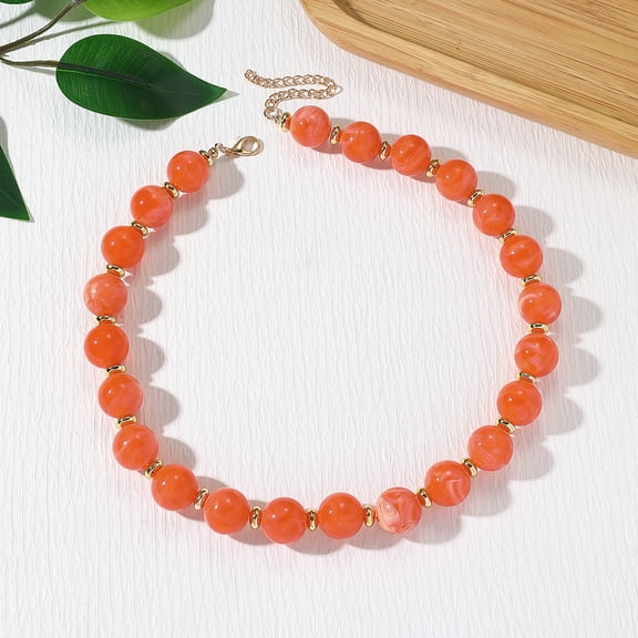 XmhyTop-A 1‑Piece Adjustable Boho Necklace, Resin Beads Summer Beach Necklace, Light‑Weight Trendy Daily‑Wear Statement Jewelry,Orange