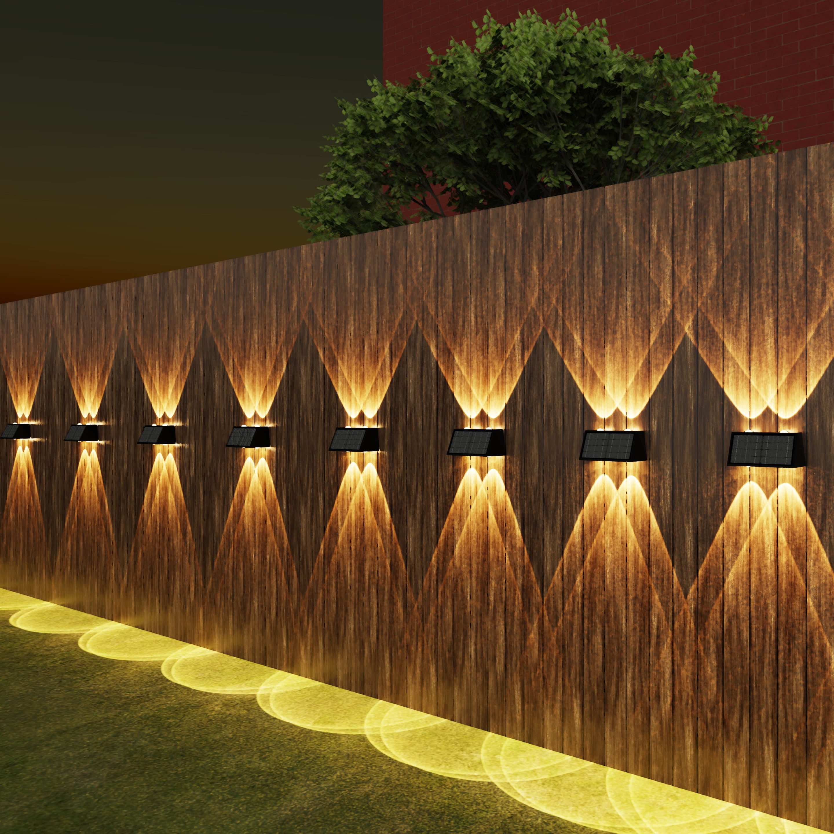 Involux Solar Wall Mounted Lights, Up & Down LED Fence Lighting, 50LM/25LM 3000K/6500K 4 Modes, Outdoor IP65 Waterproof, Screw/Adhesive Mount for Garden Path Deck Yard 8-Pack IL0908-08