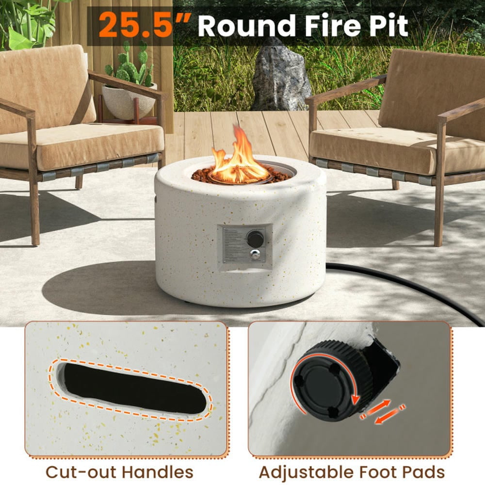 GVN Outside Fire Pits, Smokeless Fire Pit,Round Terrazzo Propane Gas Fire Pit with Hideaway Tank Holder and Lava Rocks