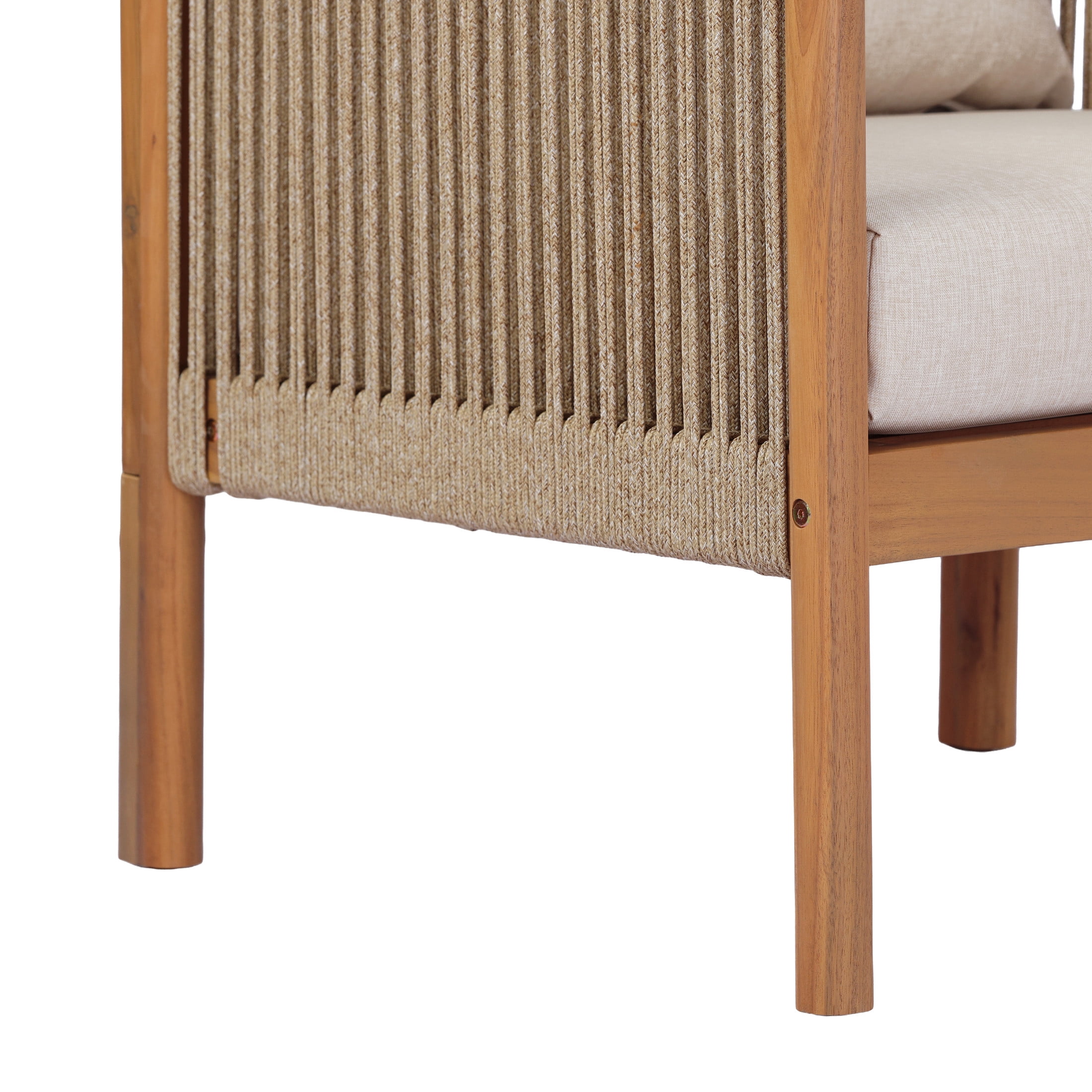 Christopher Knight Home Outdoor Acacia Wood Club Chair with Rope Back, Thick Beige Cushion, Light Teak, Set of 2