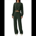 thumbnail image 3 of Conjunto de Chándal de 2 Piezas para Mujer: Sudadera Corta con Parte Delantera y Pantalón Deportivo de Pierna . Conjunto de Estar por Casa. Verde Oliva L, 3 of 8